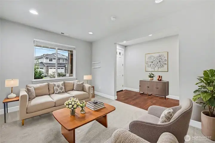 Virtually staged as living room but would make a great office space as well!