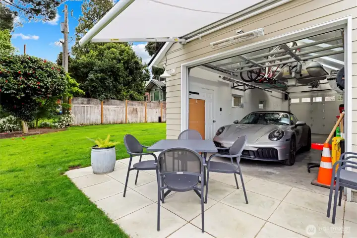 Garage door opens up to patio