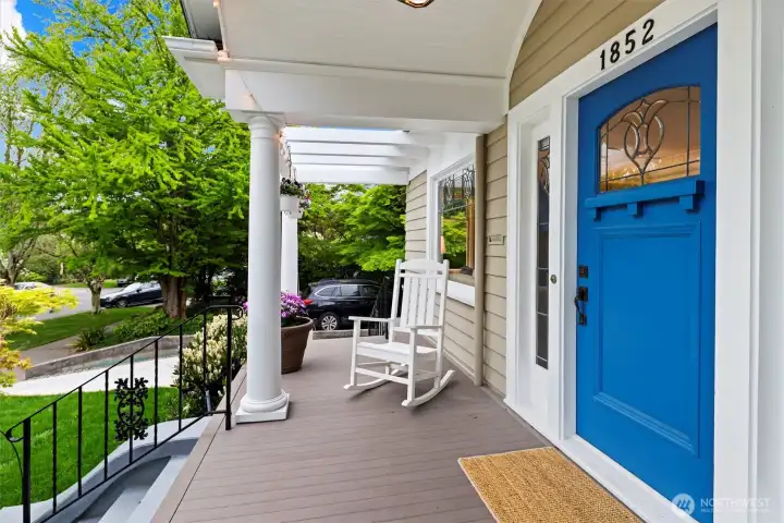 Covered front porch with new 50-year TimberTech decking