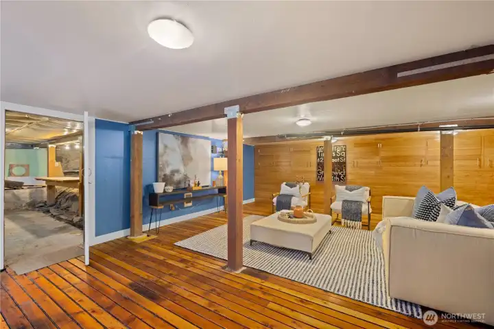 Finished basement and storage plus workshop area