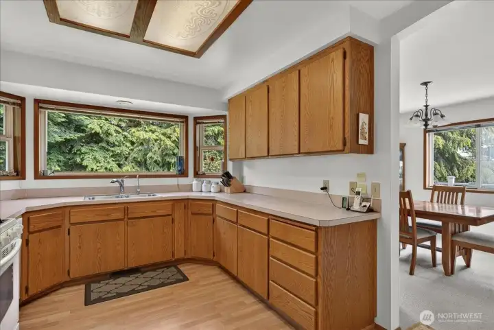 Kitchen with lots of prep space  and cabinets.