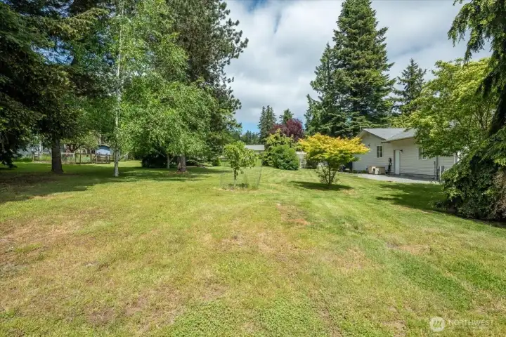 This is a view of the side yard space showcasing room for all your outdoor activities.