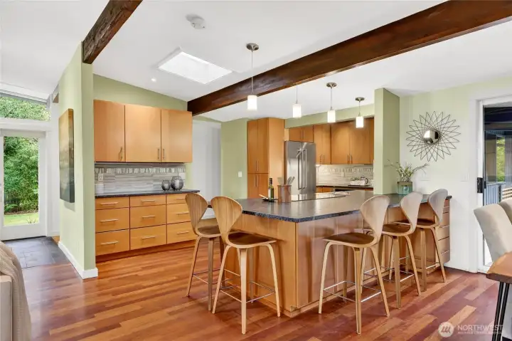 The remodeled kitchen was designed to match the mid-mod aesthetic.