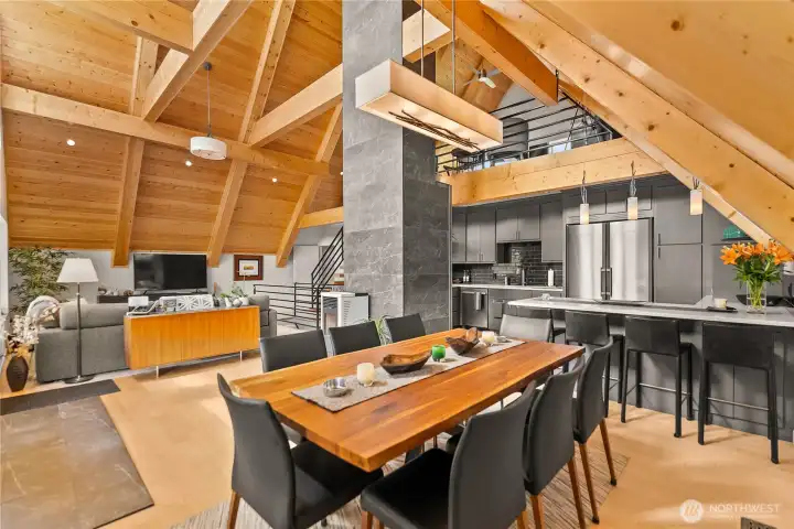 Dining looking into Kitchen with 20+foot Chimney Dining looking into Kitchen with 20+foot Chimney