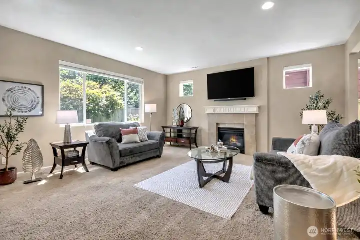 Expansive Great Room Featuring a Gas Fireplace.