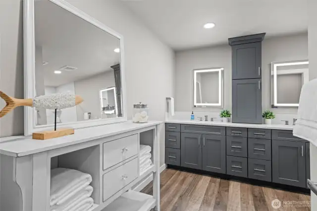 Oversized downstairs bathroom serves 3 bedrooms, daylight basement and patio.
