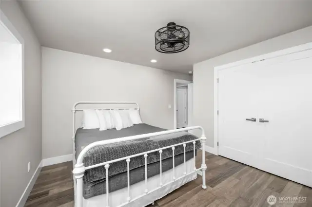 Bedroom three has a large closet and is across from the downstairs bathroom.