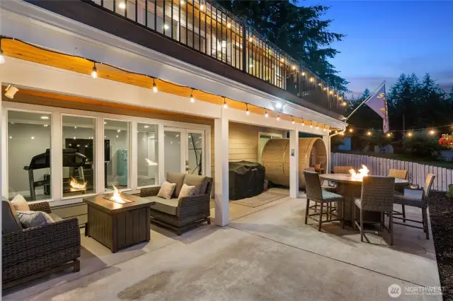 This lakefront patio is set up for all your entertaining or just your nightly hang out.