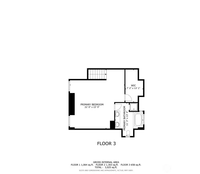 Upstairs Primary Suite schematic floor plan