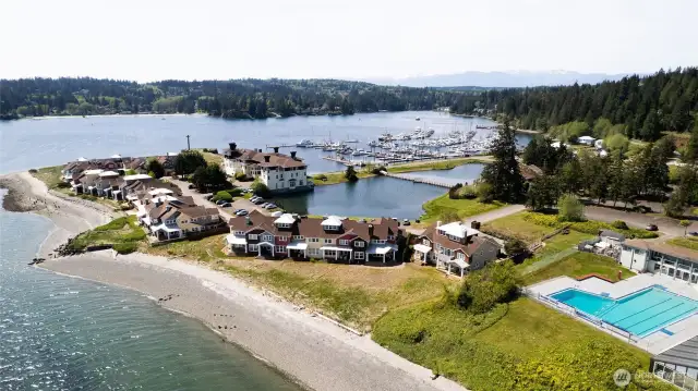Aerial view of Port Ludlow Village and Beach Club proximity