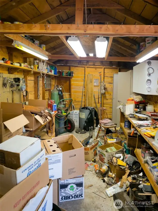 Great work benches and shelving in workshop