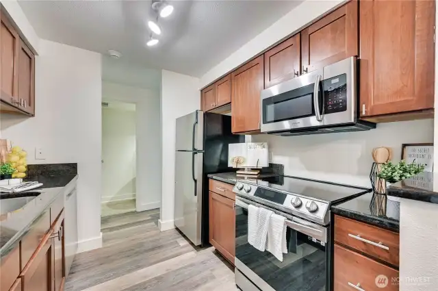 Appliances are all stainless steel.