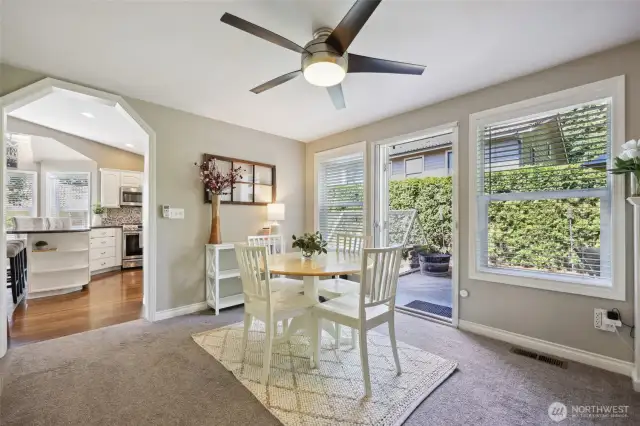 Just off the kitchen is a second dining space or flex area. You could utilize this as a formal seating area, gaming area, or even an office space if you desire. Door leads to back patio.