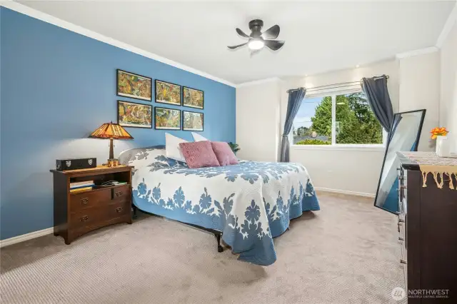 Primary suite with view out front windows.