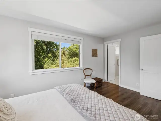 View out window overlooking the backyard, & entrance to the en-suite