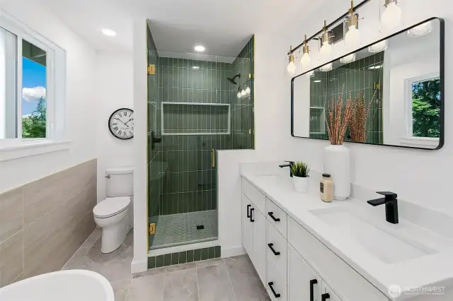 Stunning tile work in walk-in shower