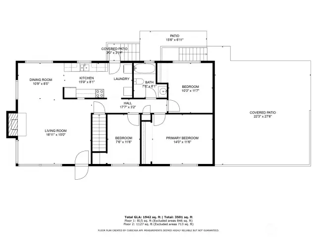 Main floor outline, including covered patio - square footage is approximate, buyer to verify.