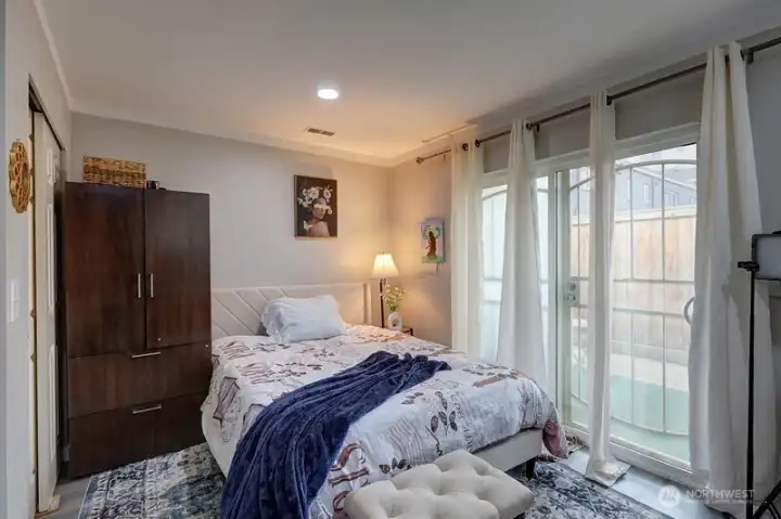ADU studio set up with bed/living room.