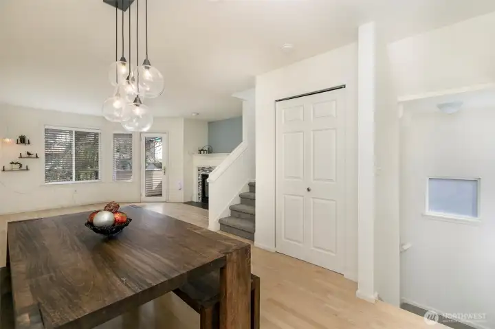 up a few stairs 8 to living room main level cozy gas fireplace open floorplan, charming!