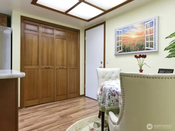 Spacious pantry with shelves.