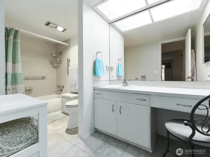 Storage cabinet and area w/ chair space.