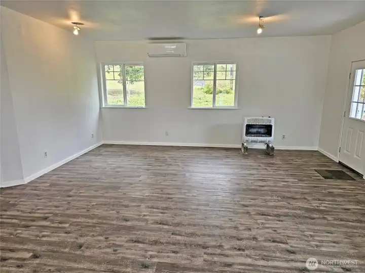 Propane heating fireplace.