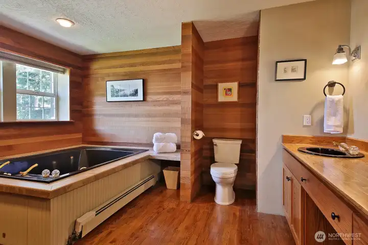 Generously sized Primary bathroom with double sinks. Shower (in next photo) and deep soaking tub. Generously sized Primary bathroom with double sinks. Shower (in next photo) and deep soaking tub.