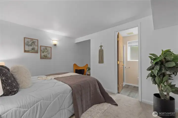 Lower level bedroom with 3/4 bathroom.