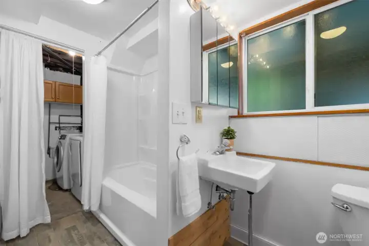 Lower level full bath with washer and dryer.