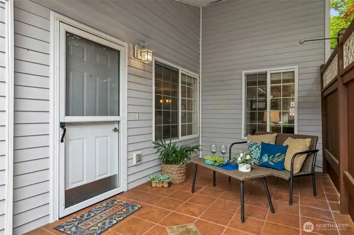 Imagine your favorite patio set or grill here. The entrance patio is almost an additional room for your fresh-air retreat, no matter the weather. Low threshold and wide front door for easy entrance too. Imagine your favorite patio set or grill here. The entrance patio is almost an additional room for your fresh-air retreat, no matter the weather. Low threshold and wide front door for easy entrance too.