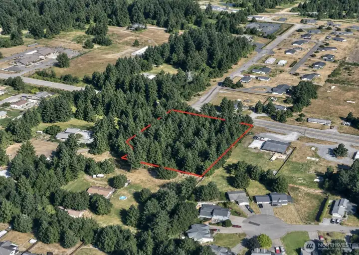 Overhead view with approximate boundaries in red. Overhead view with approximate boundaries in red.