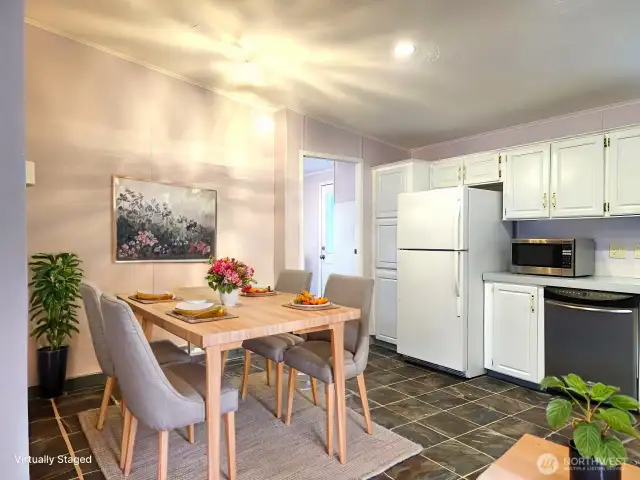 Virtually staged dining room. What another style of dining table might look like