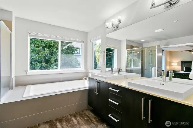 Enjoy the view of the mature trees while relaxing in your soaking tub!