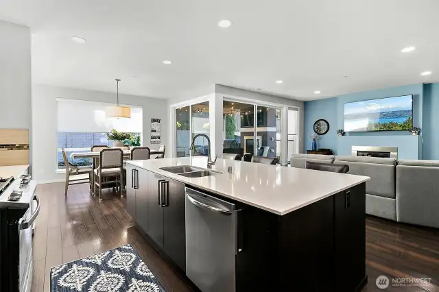Large quartz island perfect for gatherings.