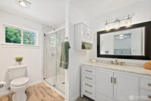 Primary Bathroom with new shower and window