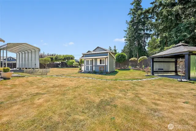 View of gazebo, shed and large covered RV parking