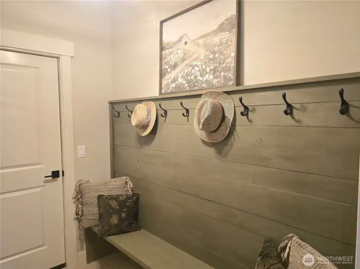 Mud room off garage with cedar bench