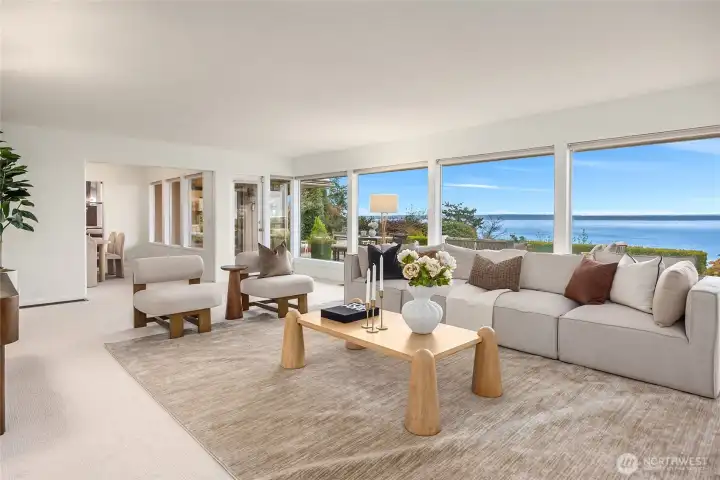 Walls of windows line the view side of the home...