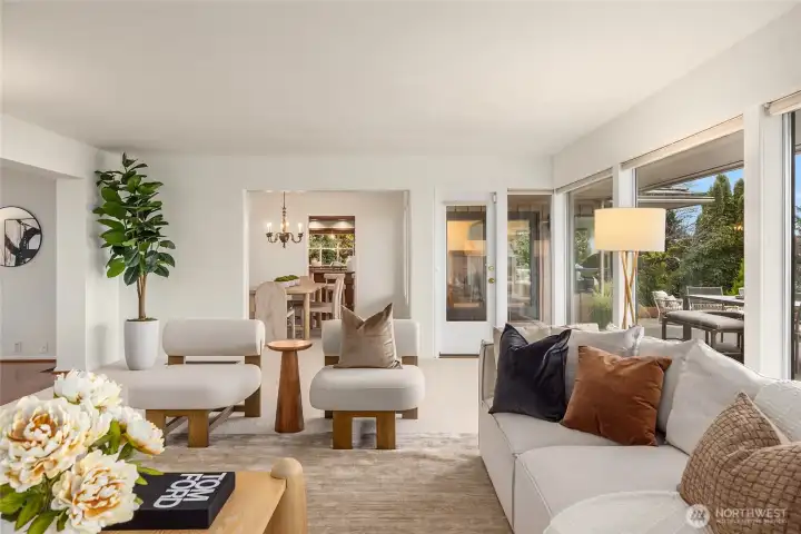 Looking through the living room into teh dining room.