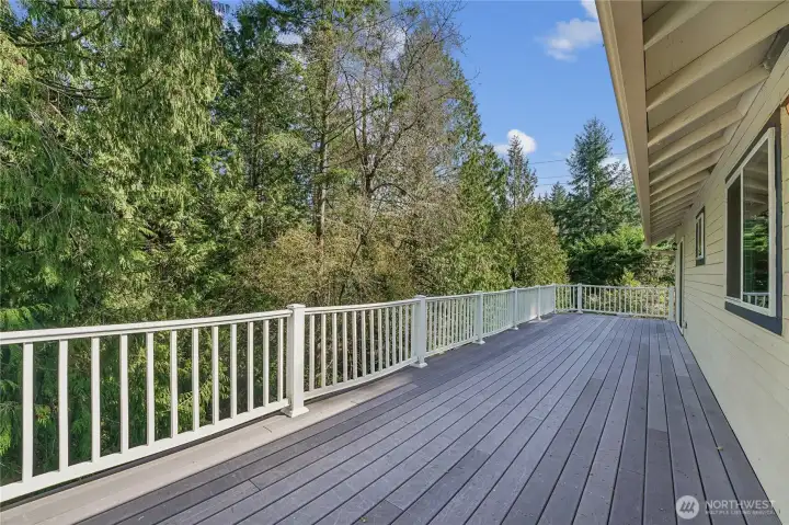 Expansive deck that runs the full length of the rear of the house.