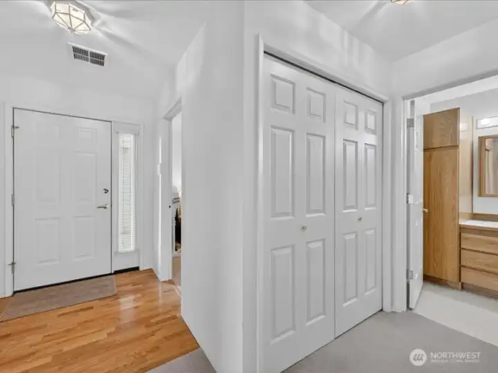 There is a laundry closet between the hallway and the 3/4 bath. There is a laundry closet between the hallway and the 3/4 bath.