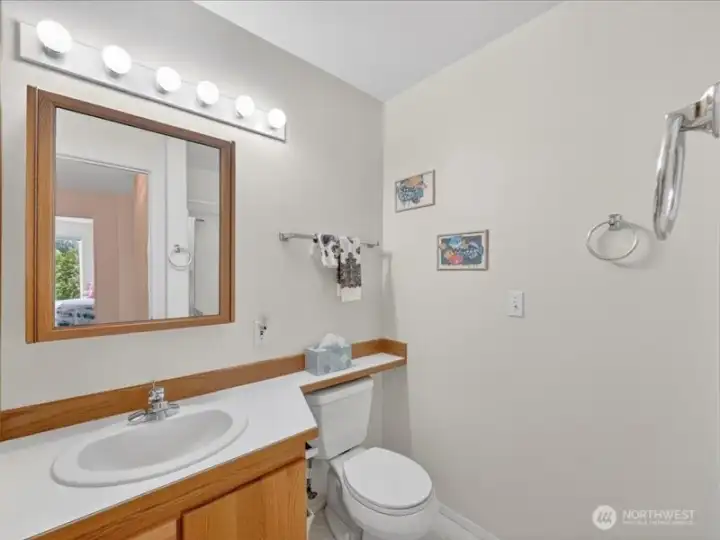 The 3/4 bath is near the second bedroom and across from the primary bedroom. The 3/4 bath is near the second bedroom and across from the primary bedroom.