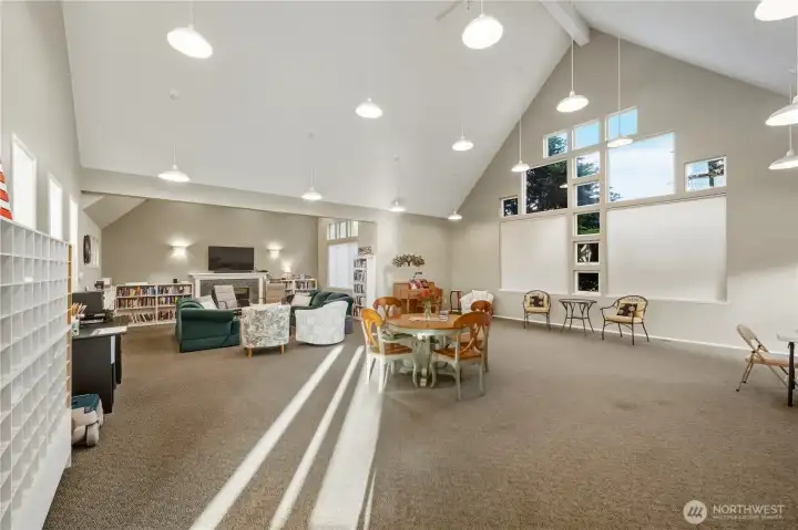 Another view of the clubhouse showing the large library and gathering areas. Another view of the clubhouse showing the large library and gathering areas.