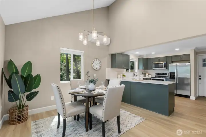 Open-concept kitchen connects seamlessly to the dining and living areas.