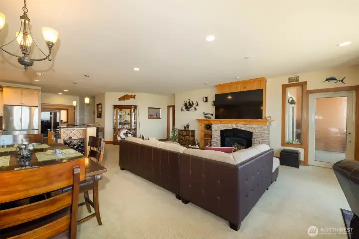 Cozy gas fireplace and access to patio