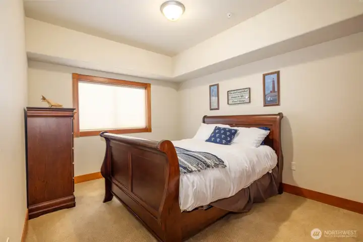 Guest bedroom is adjacent to the guest bathroom
