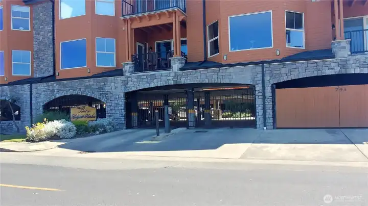 Gated entry with call box for secure entry.