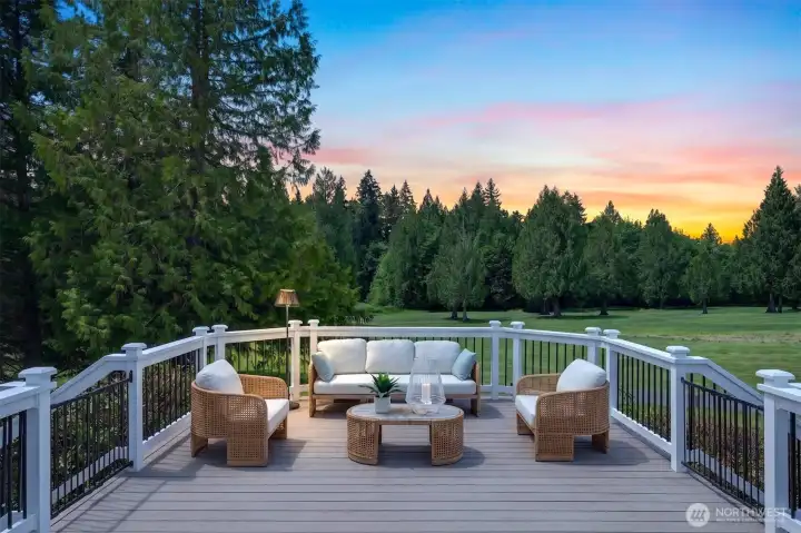 Sophisticated design surrounded by lush landscaping.