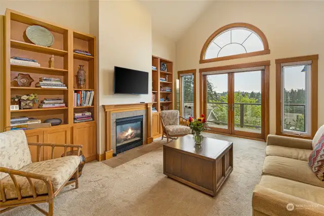 living room with french doors to the balcony