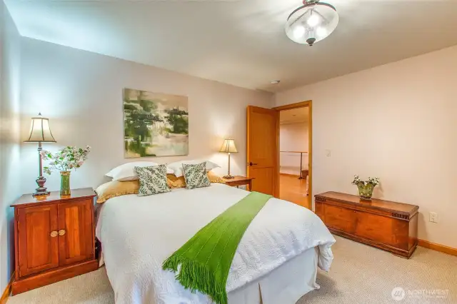 One of the lower floor bedrooms set up as a guest room